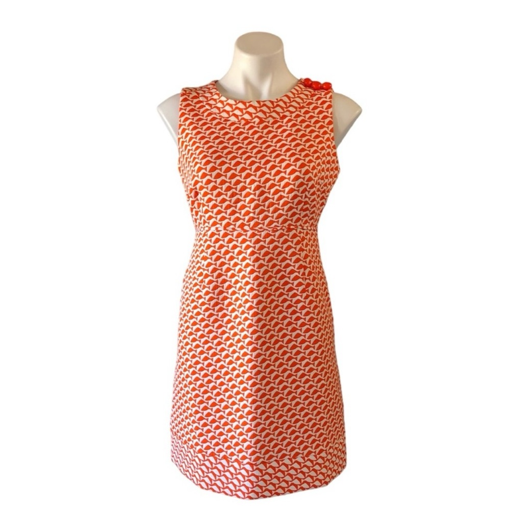 Vineyard Vines Orange and White Fish Print Sleeveless Fitted Sheath Dress